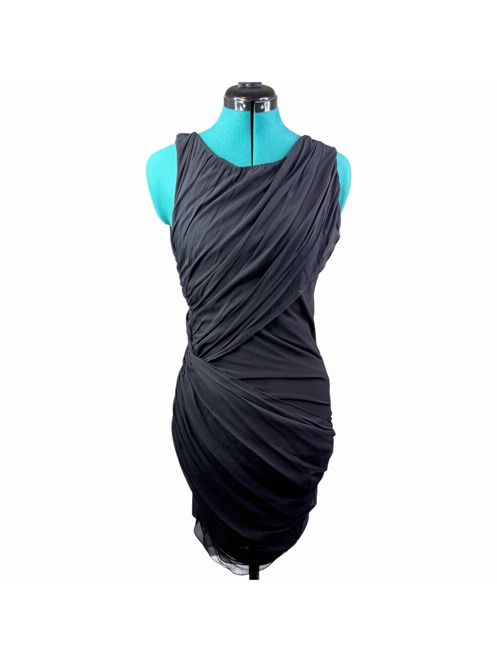 Alice + Olivia Stacey Bendet Black Chiffon Tank Wrap Short Sleeveless Dress Sz 6